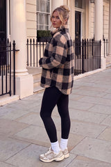 Black and Camel Check Teddy 1/4 Zip Sweatshirt