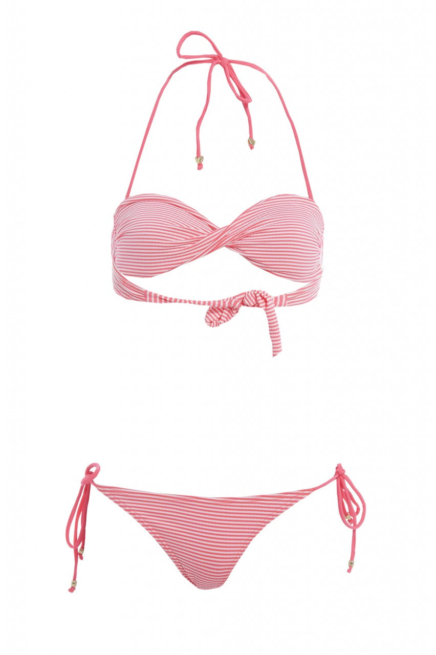 Bandeau Twist Front Striped Bikini