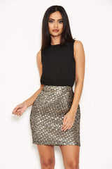 2 In 1 Black High Neck Metallic Printed Dress