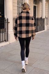 Black and Camel Check Teddy 1/4 Zip Sweatshirt