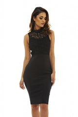 Black 2-in-1 Midi Dress with Crochet Detail